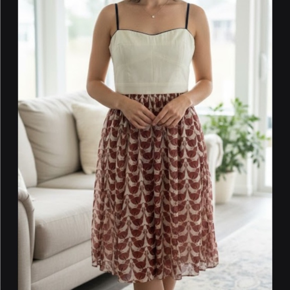 Fossil Cream and Red Midi Dress